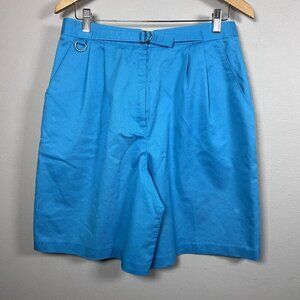 Vintage High Waist Pleated Shorts Blue Cotton Blend Women's Size 14 Made in USA